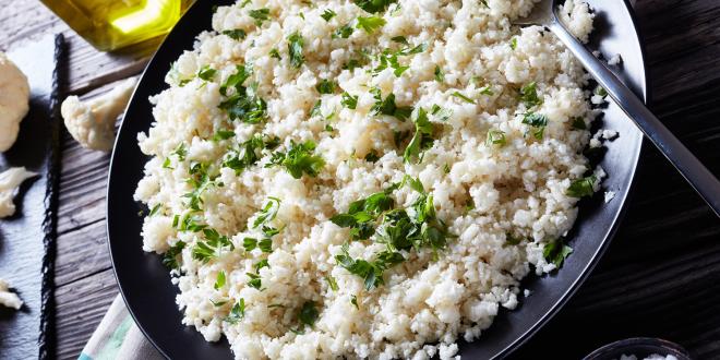 a bowl of grated cauliflower couscous